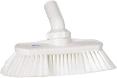 Vikan - 1-1/2" Bristle Length, Polyester Wash Brush - 7-3/4" Long x 3" Wide Head, 8" OAL, European Threaded Handle, White, Polypropylene Block, Flagged - USA Tool & Supply