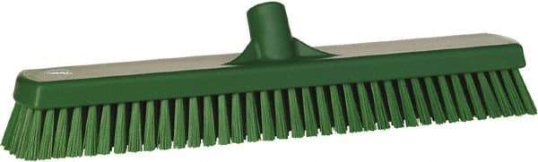 Vikan - 1.8" Bristle Length, Polyester Scrub Brush - 18" Long x 2-1/2" Wide Head, 19" OAL, European Threaded Handle, Green, Polypropylene Block - USA Tool & Supply