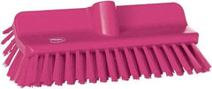 Vikan - 1-1/2" Bristle Length, Polyester Cleaning & Finishing Brush - 9-5/8" Long x 2-3/4" Wide Head, 10" OAL, European Threaded Handle, Pink, Polypropylene Block - USA Tool & Supply