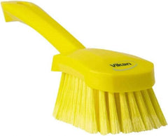 Vikan - 1.8" Bristle Length, Polyester Scrub Brush - 4-1/4" Long x 2-3/4" Wide Head, 10" OAL, Yellow, Polypropylene Block, Flagged - USA Tool & Supply