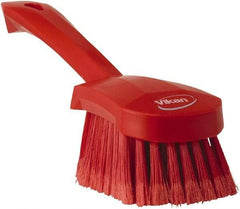 Vikan - 1.8" Bristle Length, Polyester Scrub Brush - 4-1/4" Long x 2-3/4" Wide Head, 10" OAL, Red, Polypropylene Block, Flagged - USA Tool & Supply