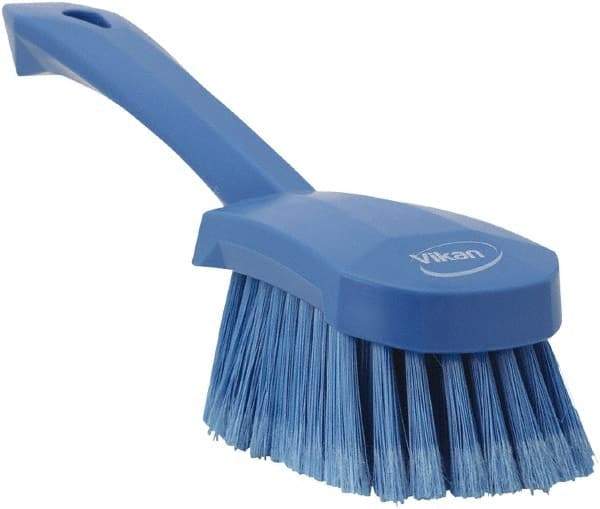 Vikan - 1.8" Bristle Length, Polyester Scrub Brush - 4-1/4" Long x 2-3/4" Wide Head, 10" OAL, Blue, Polypropylene Block, Flagged - USA Tool & Supply