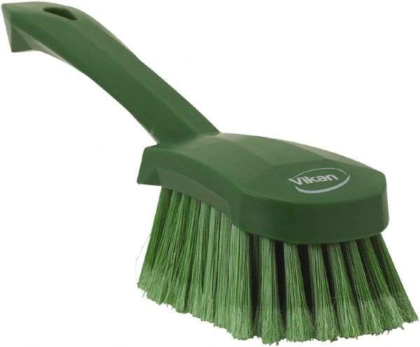 Vikan - 1.8" Bristle Length, Polyester Scrub Brush - 4-1/4" Long x 2-3/4" Wide Head, 10" OAL, Green, Polypropylene Block, Flagged - USA Tool & Supply