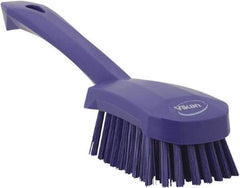 Vikan - 1.3" Bristle Length, Polyester Scrub Brush - 4-1/4" Long x 2-3/4" Wide Head, 10" OAL, Purple, Polypropylene Block - USA Tool & Supply