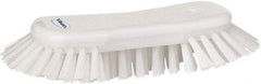 Vikan - 1.3" Bristle Length, Polyester Utility Scrub Brush - 7-3/4" Long x 3" Wide Head, 8" OAL, European Threaded Handle, White, Polypropylene Block - USA Tool & Supply