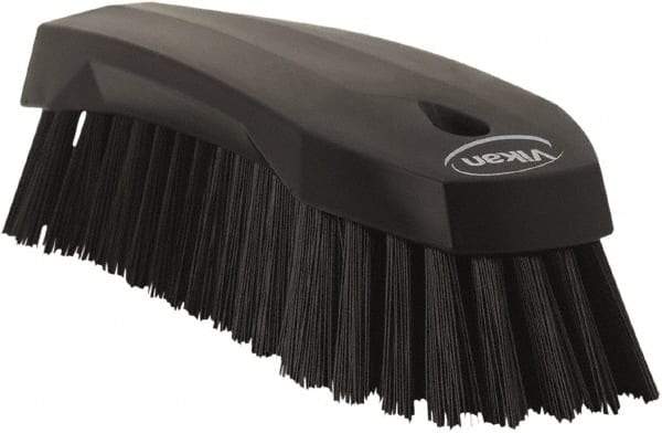 Vikan - 1.3" Bristle Length, Polyester Utility Scrub Brush - 7" Long x 3" Wide Head, 8" OAL, Black, Polypropylene Block - USA Tool & Supply