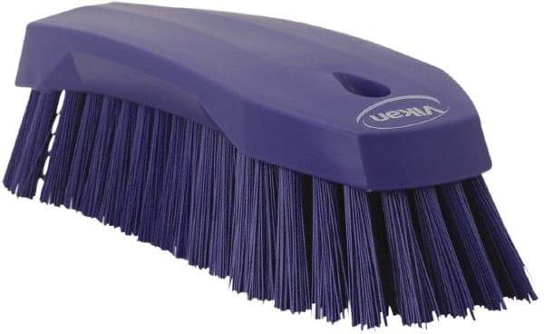 Vikan - 1.3" Bristle Length, Polyester Utility Scrub Brush - 7" Long x 3" Wide Head, 8" OAL, Purple, Polypropylene Block - USA Tool & Supply