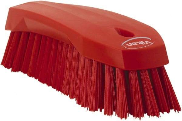 Vikan - 1.3" Bristle Length, Polyester Utility Scrub Brush - 7" Long x 3" Wide Head, 8" OAL, Red, Polypropylene Block - USA Tool & Supply