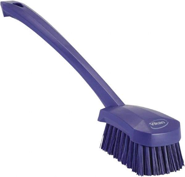 Vikan - 1.3" Bristle Length, Polyester Scrub Brush - 4" Long x 2-3/4" Wide Head, 15-3/4" OAL, Purple, Polypropylene Block - USA Tool & Supply