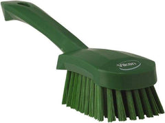 Vikan - 1.3" Bristle Length, Polyester Scrub Brush - 4-1/4" Long x 2-3/4" Wide Head, 10" OAL, Green, Polypropylene Block - USA Tool & Supply