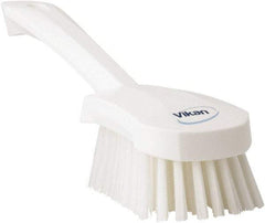 Vikan - 1.3" Bristle Length, Polyester Scrub Brush - 4-1/4" Long x 2-3/4" Wide Head, 10" OAL, White, Polypropylene Block - USA Tool & Supply