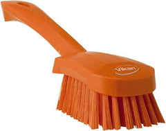 Vikan - 1.3" Bristle Length, Polyester Scrub Brush - 4-1/4" Long x 2-3/4" Wide Head, 10" OAL, Orange, Polypropylene Block - USA Tool & Supply