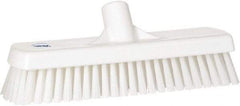 Vikan - 1.7" Bristle Length, Polyester Scrub Brush - 11-1/4" Long x 3" Wide Head, 12" OAL, European Threaded Handle, White, Polypropylene Block - USA Tool & Supply