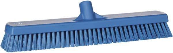 Vikan - 1.8" Bristle Length, Polyester Scrub Brush - 18" Long x 2-1/2" Wide Head, 19" OAL, European Threaded Handle, Blue, Polypropylene Block - USA Tool & Supply