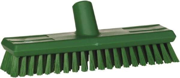 Vikan - 1.3" Bristle Length, Polyester Scrub Brush - 10-3/4" Long x 2-1/2" Wide Head, 11" OAL, European Threaded Handle, Green, Polypropylene Block - USA Tool & Supply