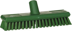 Vikan - 1.3" Bristle Length, Polyester Scrub Brush - 10-3/4" Long x 2-1/2" Wide Head, 11" OAL, European Threaded Handle, Green, Polypropylene Block - USA Tool & Supply