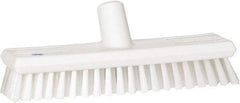 Vikan - 1.3" Bristle Length, Polyester Scrub Brush - 10-3/4" Long x 2-1/2" Wide Head, 11" OAL, European Threaded Handle, White, Polypropylene Block - USA Tool & Supply