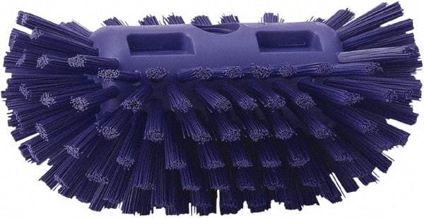 Vikan - 1-1/2" Bristle Length, Polyester Utility Scrub Brush - 5-1/2" Wide Head, 8" OAL, European Threaded Handle, Purple, Polypropylene Block - USA Tool & Supply