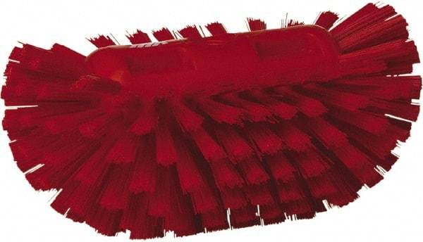 Vikan - 1-1/2" Bristle Length, Polyester Utility Scrub Brush - 5-1/2" Wide Head, 8" OAL, European Threaded Handle, Red, Polypropylene Block - USA Tool & Supply