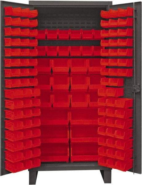 Durham - 126 Bin Storage Cabinet - Steel, 36" Wide x 24" Deep x 78" High, Red - USA Tool & Supply