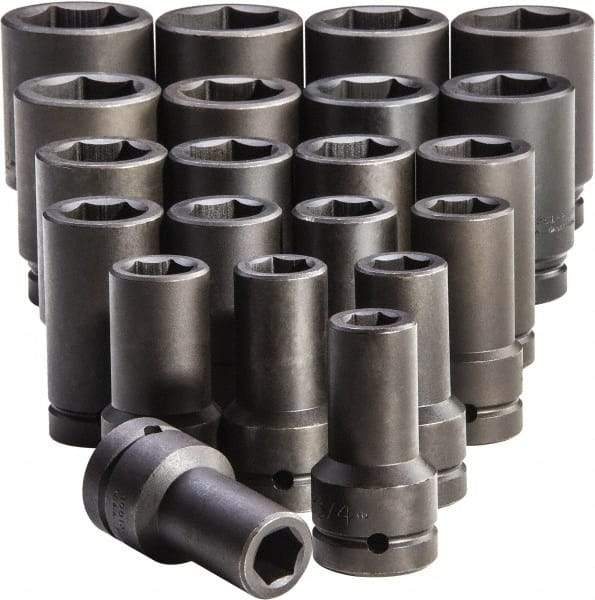 Proto - 21 Piece 1" Drive Deep Impact Socket Set - 6 Points, 3/4 to 2", Inch Measurement Standard - USA Tool & Supply