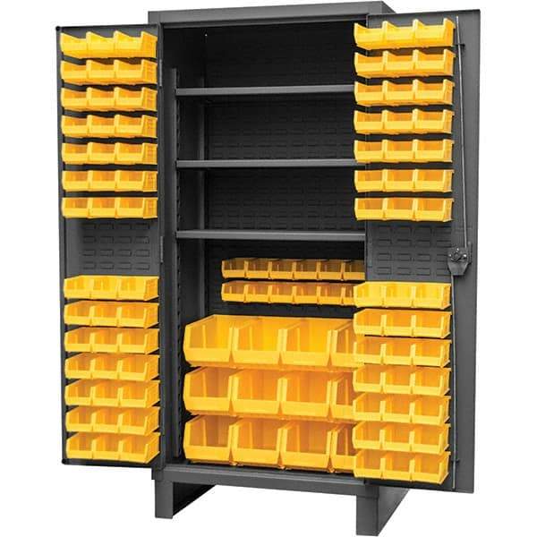Durham - 3 Shelf 108 Bin Storage Cabinet - Steel, 36" Wide x 24" Deep x 78" High, Gray - USA Tool & Supply