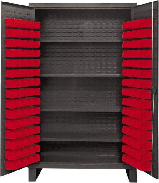 Durham - 4 Shelf 120 Bin Storage Cabinet - Steel, 48" Wide x 24" Deep x 78" High, Red - USA Tool & Supply