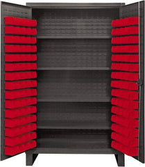 Durham - 4 Shelf 120 Bin Storage Cabinet - Steel, 48" Wide x 24" Deep x 78" High, Red - USA Tool & Supply