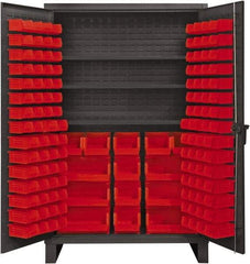 Durham - 3 Shelf 134 Bin Storage Cabinet - Steel, 48" Wide x 24" Deep x 78" High, Red - USA Tool & Supply