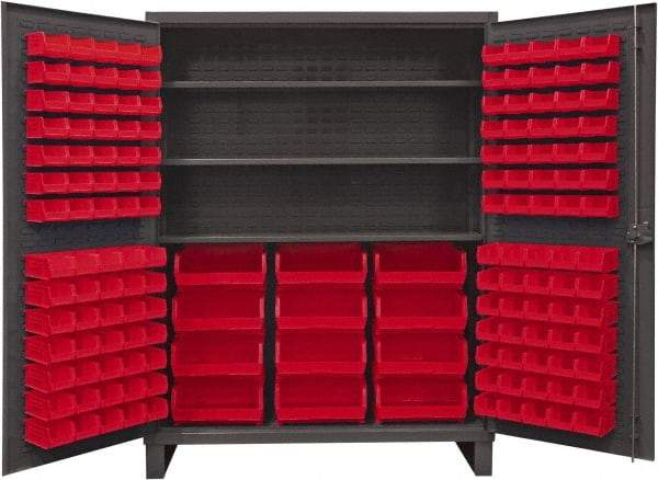 Durham - 3 Shelf 156 Bin Storage Cabinet - Steel, 60" Wide x 24" Deep x 78" High, Red - USA Tool & Supply