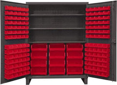 Durham - 3 Shelf 156 Bin Storage Cabinet - Steel, 60" Wide x 24" Deep x 78" High, Red - USA Tool & Supply