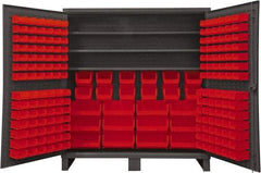 Durham - 3 Shelf 192 Bin Storage Cabinet - Steel, 72" Wide x 24" Deep x 78" High, Red - USA Tool & Supply