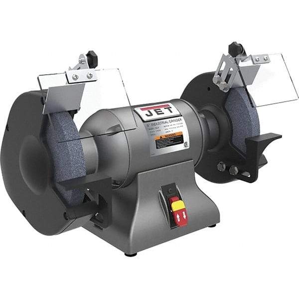 Jet - 8" Wheel Diam x 1" Wheel Width, 1 hp Grinder - 0.63" Arbor Hole Diam, 1 Phase, 3,450 Max RPM, 115 Volts - USA Tool & Supply