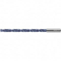 Extra Length Drill Bit: 0.1875″ Dia, 140 °, Solid Carbide TiNAl Finish, 3.268″ Flute Length, 4.764″ OAL, Straight-Cylindrical Shank, Series DC150-12-A1