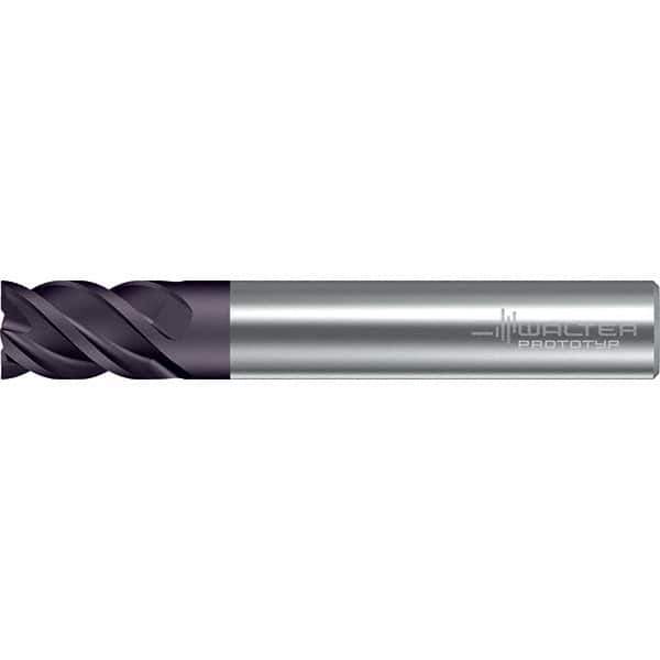 Walter-Prototyp - 8mm, 12mm LOC, 8mm Shank Diam, 58mm OAL, 4 Flute, Solid Carbide Square End Mill - TiAlN Finish, 45° Helix, Right Hand Cut, Right Hand Flute, Series MC322-A-A - USA Tool & Supply