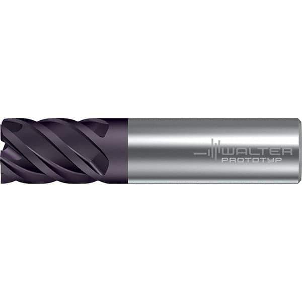 Walter-Prototyp - 20mm, 26mm LOC, 20mm Shank Diam, 92mm OAL, 5 Flute, Solid Carbide Square End Mill - TiAlN Finish, 45° Helix, Right Hand Cut, Right Hand Flute, Series MC322-A-A - USA Tool & Supply