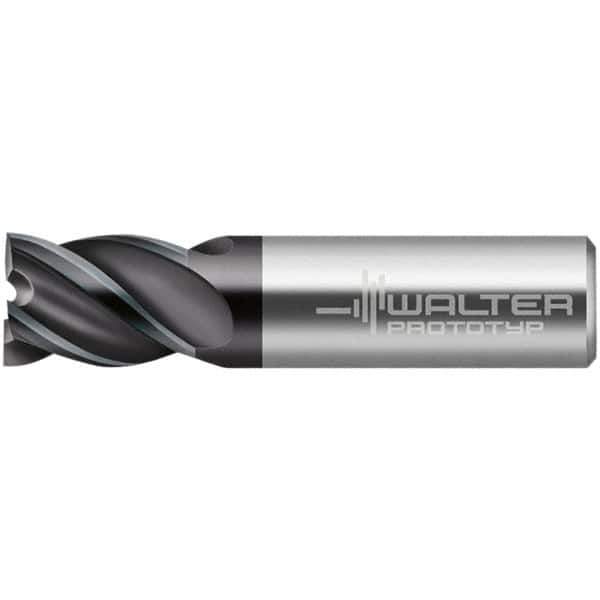 Walter-Prototyp - 12.7mm, 16mm LOC, 12.7mm Shank Diam, 76.2mm OAL, 4 Flute, Solid Carbide Square End Mill - TiAlN Finish, 45° Helix, Right Hand Cut, Right Hand Flute, Series MC321.A-4-C - USA Tool & Supply