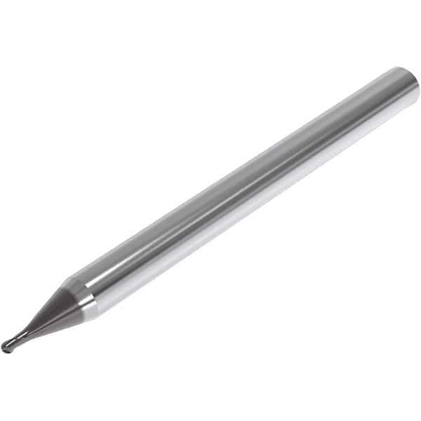 Seco - 0.8mm Diam, 0.8mm LOC, 2 Flute Solid Carbide Ball End Mill - SIRON-A Finish, Single End, 45mm OAL, 4mm Shank Diam, Spiral Flute - USA Tool & Supply