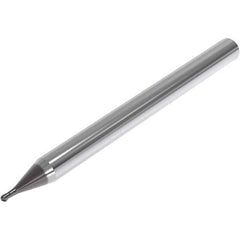 Seco - 1.2mm Diam, 1.2mm LOC, 2 Flute Solid Carbide Ball End Mill - SIRON-A Finish, Single End, 50mm OAL, 4mm Shank Diam, Spiral Flute - USA Tool & Supply