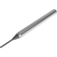 Seco - 0.5mm Diam, 0.5mm LOC, 2 Flute Solid Carbide Ball End Mill - SIRON-A Finish, Single End, 45mm OAL, 4mm Shank Diam, Spiral Flute - USA Tool & Supply