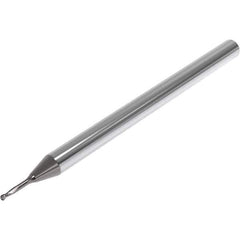 Seco - 0.4mm Diam, 0.4mm LOC, 2 Flute Solid Carbide Ball End Mill - Diamond Finish, Single End, 40mm OAL, 4mm Shank Diam, Spiral Flute - USA Tool & Supply