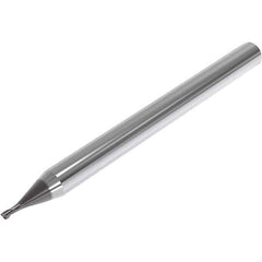 Seco - 0.4mm, 0.6mm LOC, 4mm Shank Diam, 45mm OAL, 2 Flute, Solid Carbide Square End Mill - Single End, SIRON-A Finish, Spiral Flute, 30° Helix, Centercutting, Right Hand Cut, Right Hand Flute, Series JME542 - USA Tool & Supply
