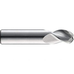 SGS - 3mm Diam, 5mm LOC, 3 Flute Solid Carbide Ball End Mill - TiB2 Finish, Single End, 57mm OAL, 3mm Shank Diam, Spiral Flute - USA Tool & Supply