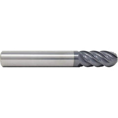 SGS - 12mm Diam, 26mm LOC, 5 Flute Solid Carbide Ball End Mill - AlTiN Finish, Single End, 83mm OAL, 12mm Shank Diam, Spiral Flute - USA Tool & Supply