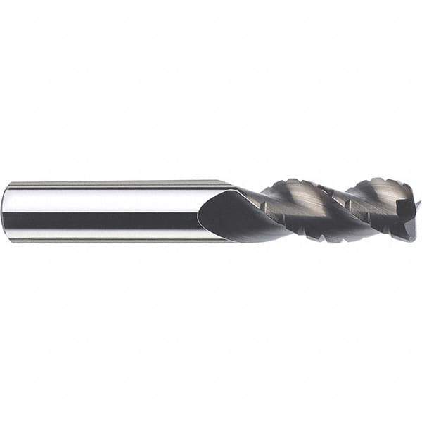 SGS - 6mm Diam, Coarse Pitch, 19mm LOC, 3 Flute Solid Carbide 0.3" Corner Radius Roughing End Mill - TiB2 Finish, 63mm OAL, 6mm Shank Diam, Centercutting, 38° Helix - USA Tool & Supply