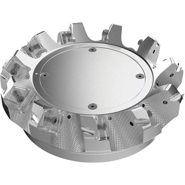 Seco - 4.92" Cut Diam, 1-1/2" Arbor Hole, 9mm Max Depth of Cut, 48° Indexable Chamfer & Angle Face Mill - 8 Inserts, Right Hand Cut, 8 Flutes, Through Coolant, Series R220.54 - USA Tool & Supply