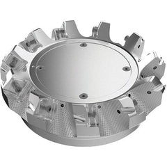 Seco - 4.92" Cut Diam, 1-1/2" Arbor Hole, 9mm Max Depth of Cut, 48° Indexable Chamfer & Angle Face Mill - 8 Inserts, Right Hand Cut, 8 Flutes, Through Coolant, Series R220.54 - USA Tool & Supply