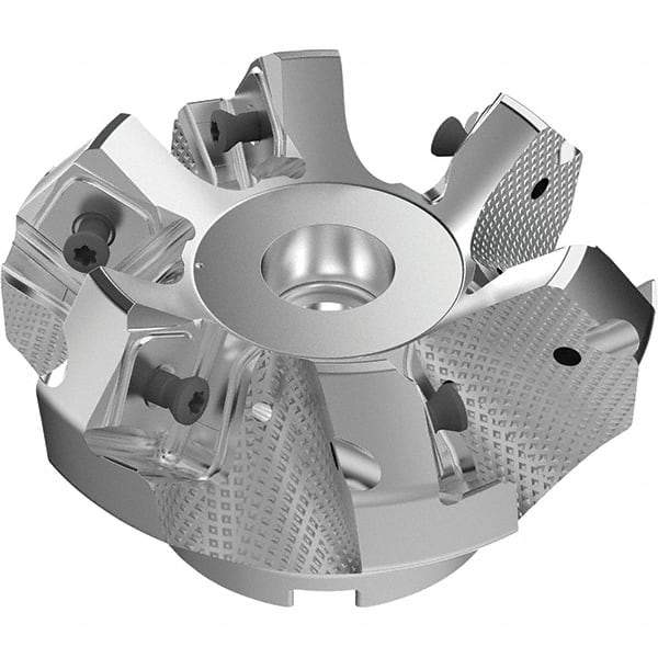 Seco - 3.15" Cut Diam, 1" Arbor Hole, 9mm Max Depth of Cut, 48° Indexable Chamfer & Angle Face Mill - 6 Inserts, Right Hand Cut, 6 Flutes, Through Coolant, Series R220.54 - USA Tool & Supply