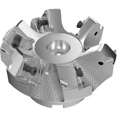 Seco - 3.15" Cut Diam, 1" Arbor Hole, 9mm Max Depth of Cut, 48° Indexable Chamfer & Angle Face Mill - 6 Inserts, Right Hand Cut, 6 Flutes, Through Coolant, Series R220.54 - USA Tool & Supply
