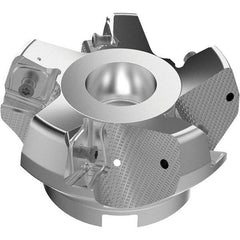 Seco - 3.94" Cut Diam, 1-1/2" Arbor Hole, 11mm Max Depth of Cut, 71° Indexable Chamfer & Angle Face Mill - 5 Inserts, Right Hand Cut, 5 Flutes, Through Coolant, Series R220.56 - USA Tool & Supply